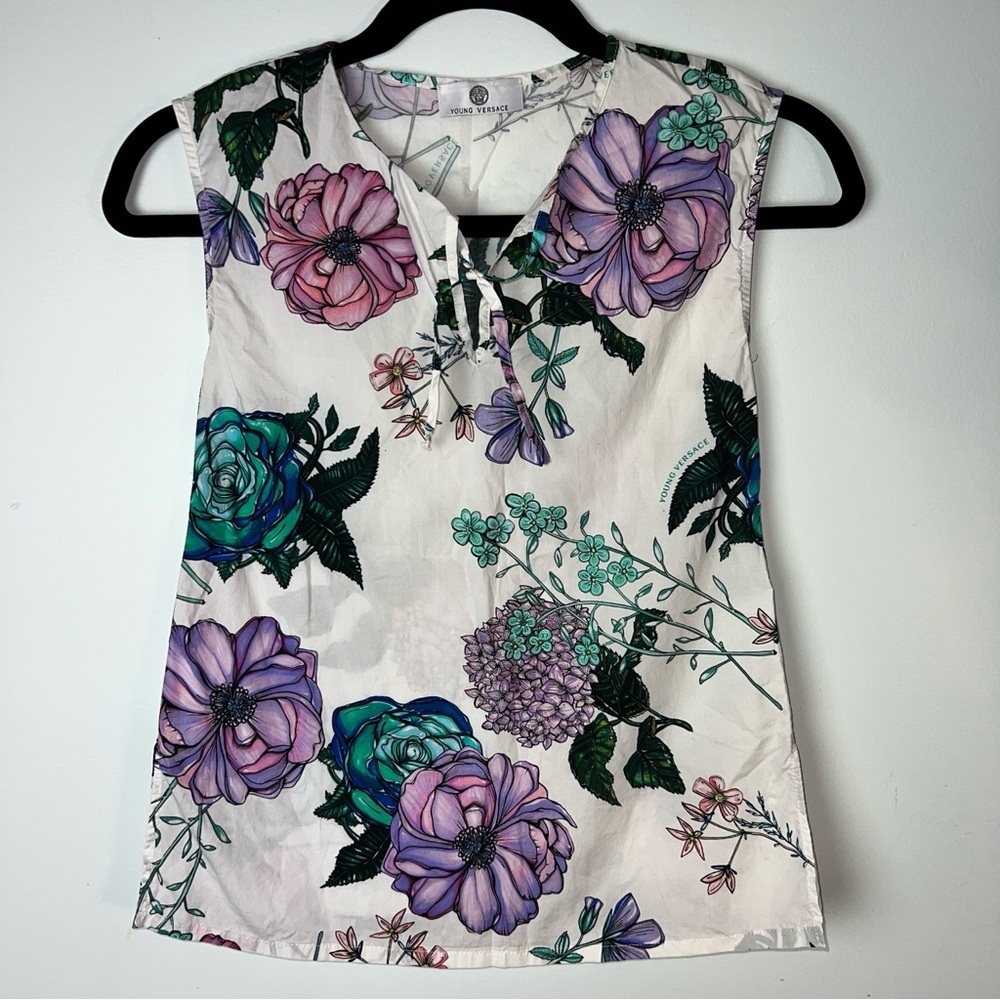 Young Versace Girls Floral Print Sleeveless Top- Made in Italy | Size 6A - Picture 2 of 8